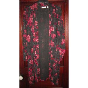 Susan Graver Plus Sz 2X Open Cardigan Duster Coat Kimono Textured Floral Pockets